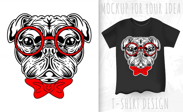 Style rétro de chien carlin. idée de conception pour l'impression de t-shirt dans un style vintage. Vecteur Premium