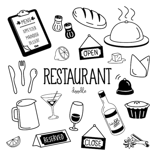 Styles De Dessin A La Main Pour Les Articles De Restaurant Restaurant Doodle Vecteur Premium