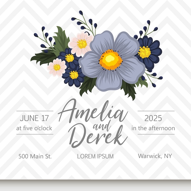 Suite de cartes d'invitation de mariage avec des fleurs. modèle. illustration vectorielle Vecteur gratuit