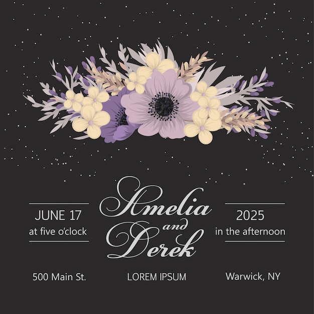 Suite de cartes d'invitation de mariage avec des fleurs. modèle. illustration vectorielle Vecteur gratuit