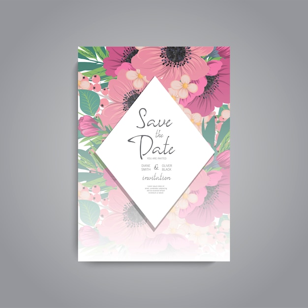 Suite de cartes d'invitation de mariage avec des fleurs. modèle. illustration vectorielle Vecteur gratuit