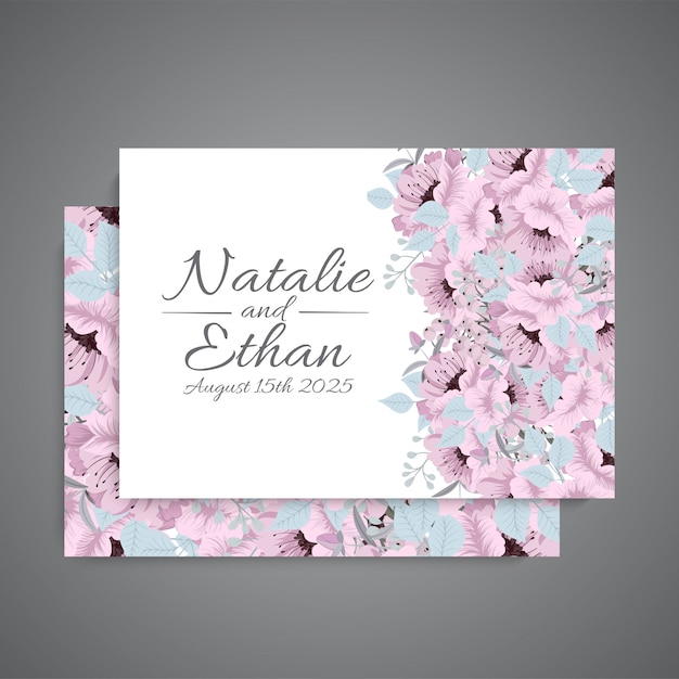 Suite de cartes d'invitation de mariage avec des fleurs. modèle. illustration vectorielle Vecteur gratuit