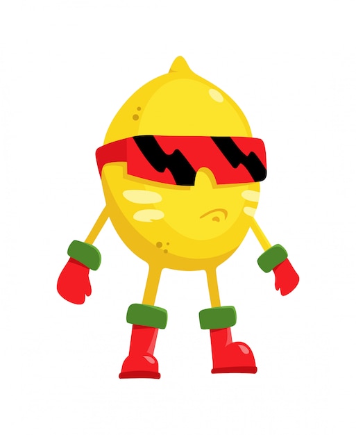 Super Héros Citron De Personnage De Dessin Animé De Fruits En Masque