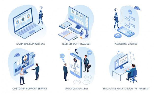 Support technique, ensemble de service client isolé Vecteur Premium