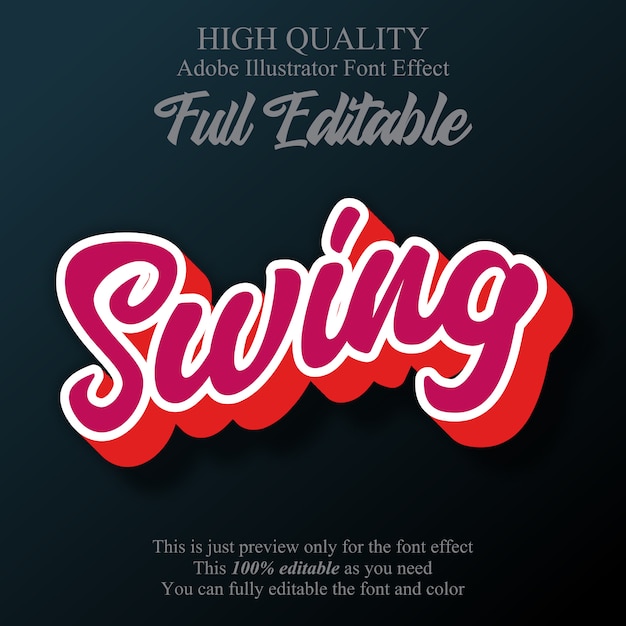 Swing script effet de texte de style graphique modifiable Vecteur Premium
