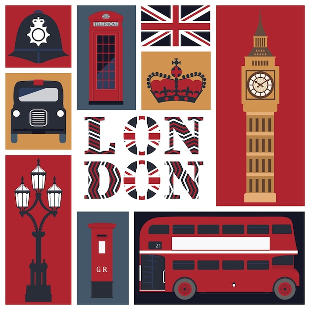 Symboles De La Carte De Londres | Vecteur Premium