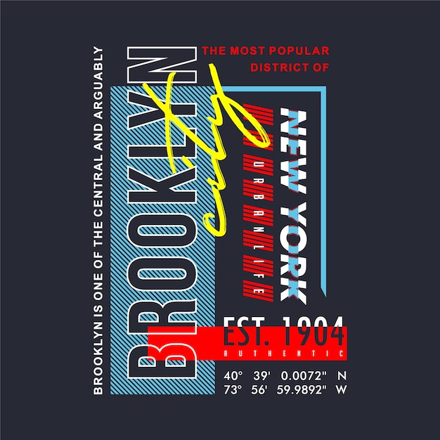 T-shirts de conception de typographie graphique de brooklyn Vecteur Premium