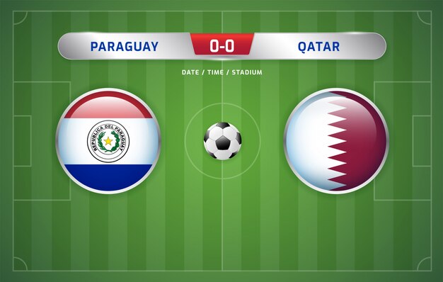 Tableau d'affichage du paraguay contre le qatar diffusant le tournoi de football de l'amérique du sud 2019, groupe b Vecteur Premium