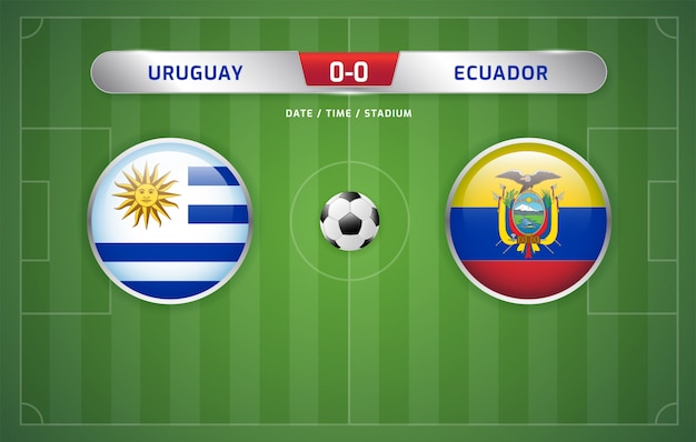 Tableau d'affichage des résultats de l'uruguay contre l'équateur sur le tournoi de football sud-américain 2019, groupe c Vecteur Premium