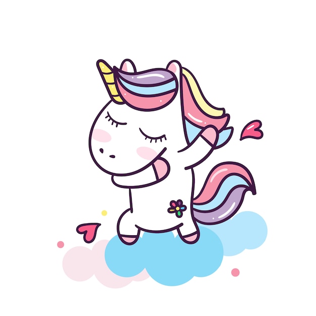 Tamponnant licorne avec des coeurs Vecteur Premium