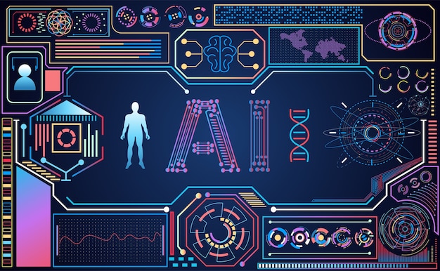 Technologie abstraite ui concept futuriste interface ai hud Vecteur Premium