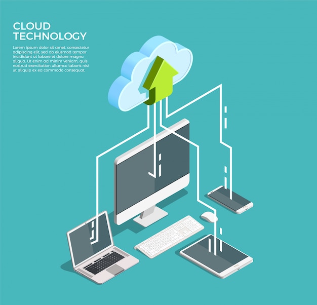 Technologie De Cloud Computing Isométrique Vecteur gratuit
