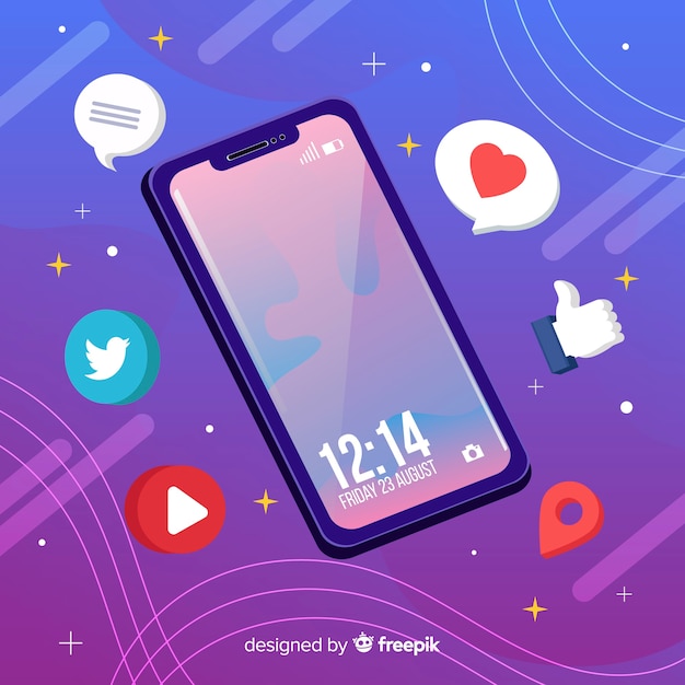 Téléphone mobile antigravité isométrique avec notifications Vecteur gratuit