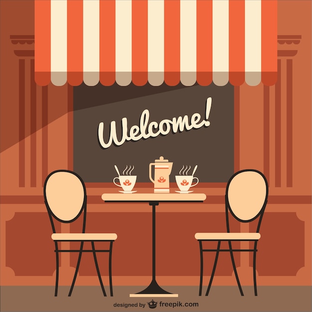 Welcome To The Cafe Of Love Terrasse De Café Avec Le Message De Bienvenue | Vecteur Gratuite