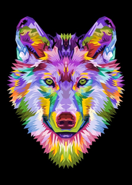 Tete De Loup Colore Sur Illustration De Style Pop Art Vecteur Premium