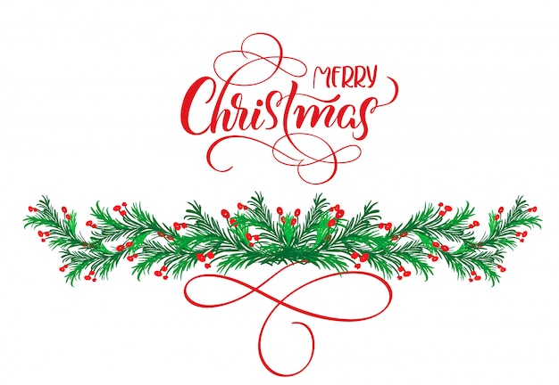 Texte De Calligraphie Joyeux Noel Avec Fleur Et Arbre De Noel Vecteur Premium