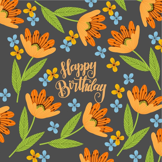 Texte De Joyeux Anniversaire Avec Des Fleurs Orange Vecteur Premium