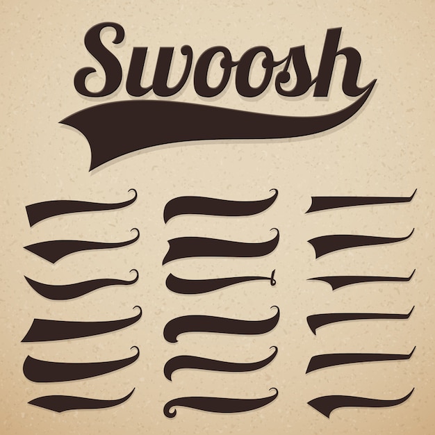 Textos Rétro Queues Swooshes Swishhes, Swooshes And Swashes For Vintage Baseball Typography Vecteur Premium