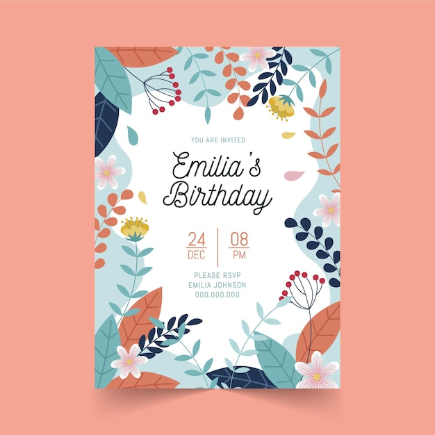 Theme D Invitation D Anniversaire Floral Vecteur Premium