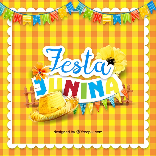 Toile jaune fond avec des éléments traditionnels de festa fête Vecteur gratuit