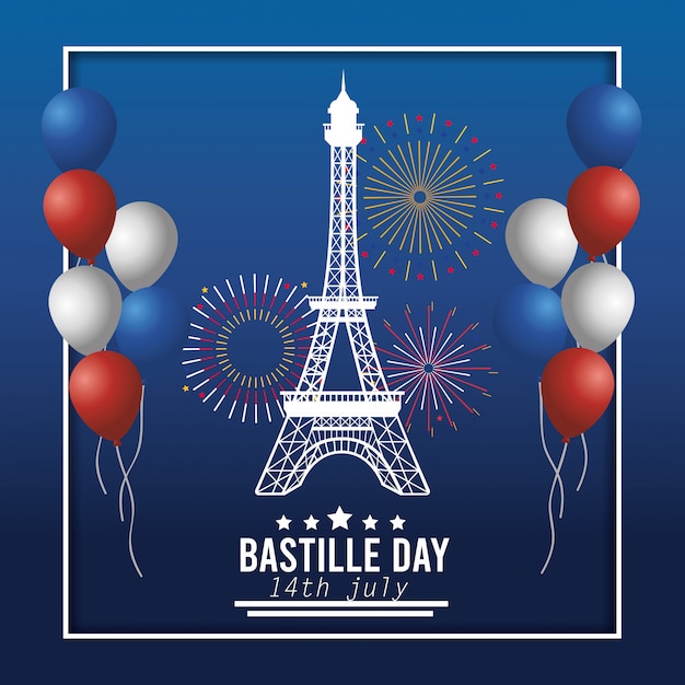Tour Eiffel Avec Ballons Et Feux D'artifice | Vecteur Gratuite