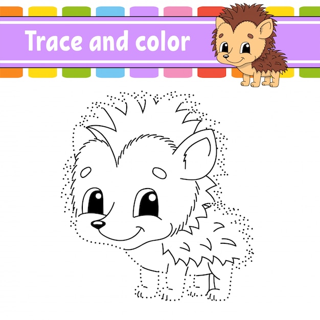 Trace Et Couleur Coloriage Pour Les Enfants Pratique De L Ecriture Manuscrite Feuille De Travail Pour Le Developpement De L Education Animal Herisson Page D Activite Vecteur Premium