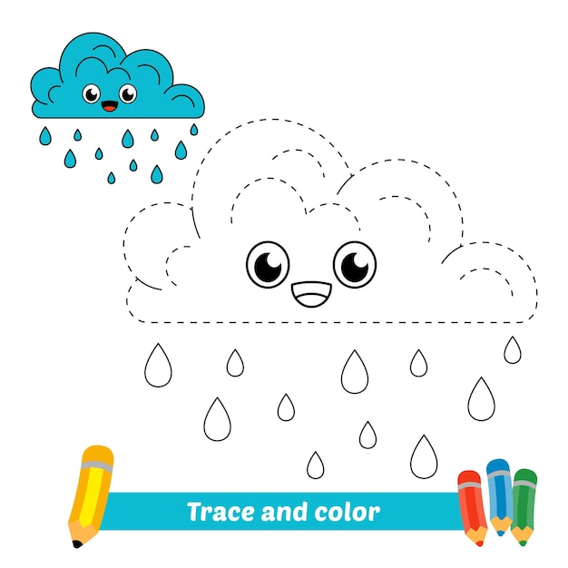 Trace Et Couleur Pour Les Enfants Vecteur De Nuage Vecteur Premium