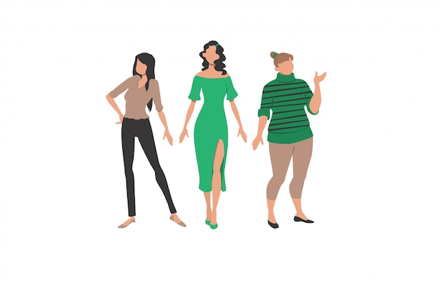 Trois femmes représentant différents styles et types de corps Vecteur gratuit