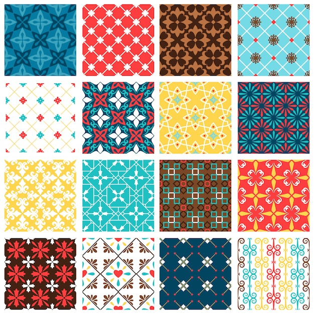 Tuiles espagnoles vintage vector ensemble. modèles de sol en céramique carrelée vector Vecteur Premium