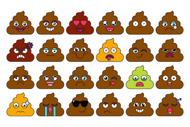 Turd Ensemble D Autocollants Emoji Merde Emoticone De Merde Mignon Pack De Visage De Dessin Anime De Medias Sociaux Expression De L Humeur Vecteur Premium