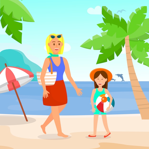 Vacanciers Sur La Plage Couleur Vector Illustration