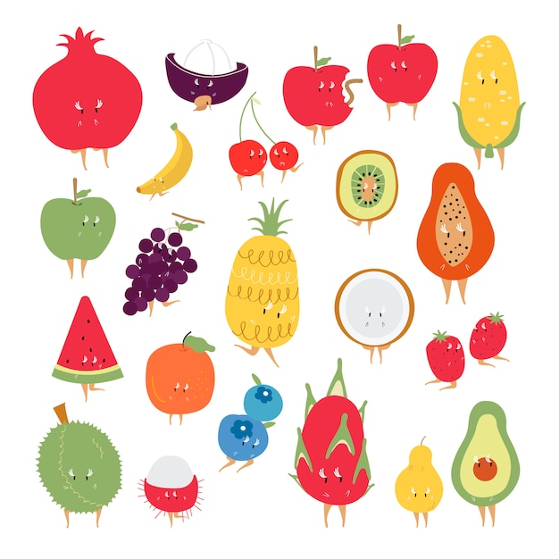 Vecteur de caractères de dessin animé de fruits tropicaux Vecteur gratuit