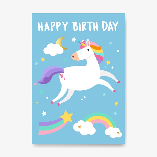 Vecteur De Carte De Joyeux Anniversaire Licorne Vecteur Gratuite