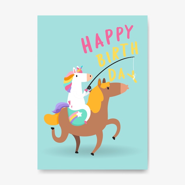 Vecteur De Carte De Joyeux Anniversaire Licorne Vecteur Gratuite