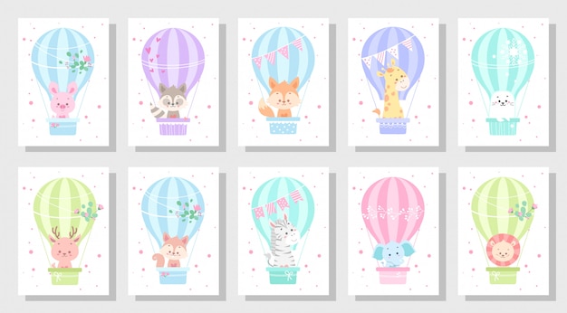 Vecteur De Carte De Voeux Enfants Mignons Ensemble Bundle Vecteur Premium