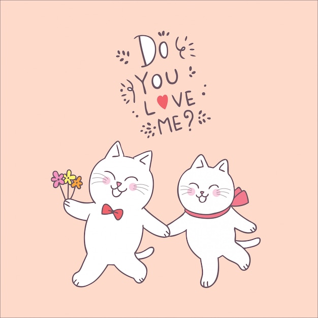 Vecteur De Chats De Dessin Anime Mignon Saint Valentin Couple Vecteur Premium