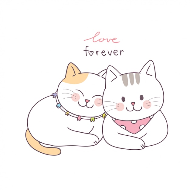 Vecteur De Chats De Dessin Anime Mignon Saint Valentin Couple Vecteur Premium