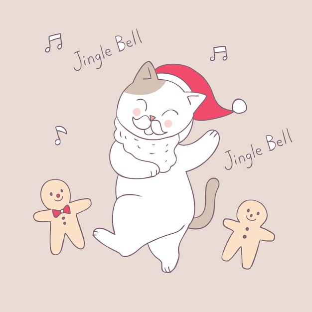 Vecteur De Dessin Anime Mignon Noel Chat Et Pain D Epice Vecteur Premium