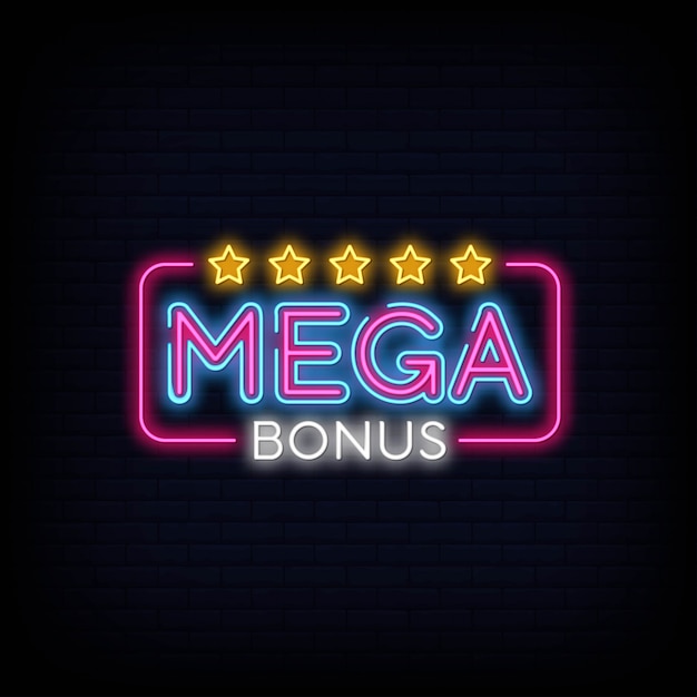 Vecteur De Mega Bonus Neon Sign Bonus Néon Texte Design Modèle