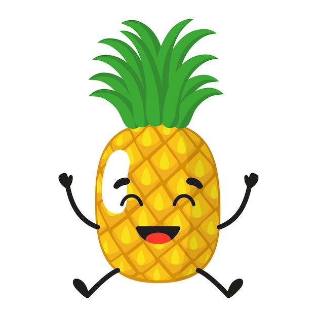 Vector Cartoon Caractère Ananas Mignon Joyeux. | Vecteur Premium