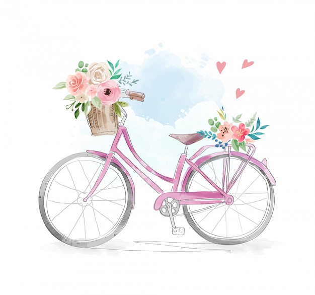 Vélo Aquarelle Avec Des Fleurs Dans L'illustration Du Panier 