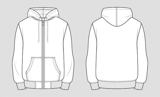 Veste Sweat à Capuche Avec Fermeture éclair Croquis Technique De