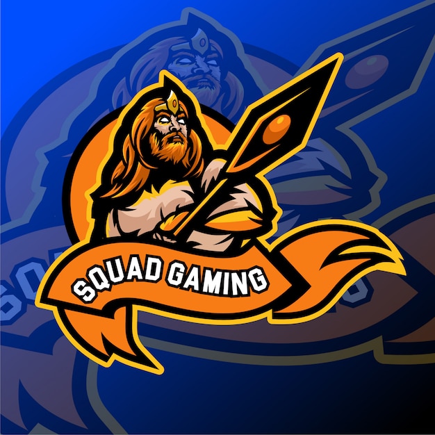 Viking barbarian gaming jeu de sport e badge logo Vecteur Premium