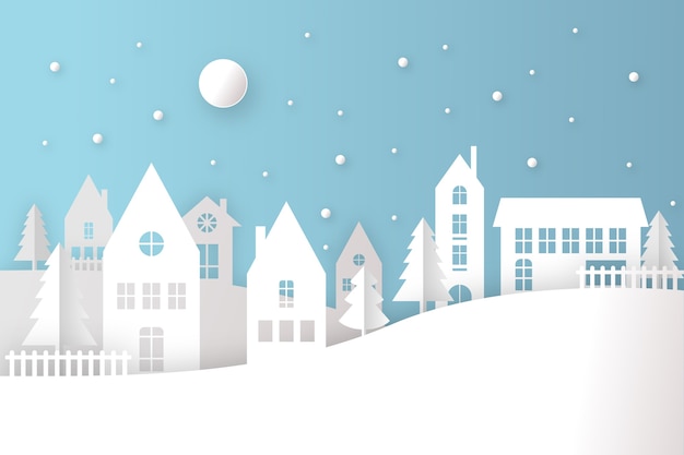 Ville de noël en papier Vecteur gratuit