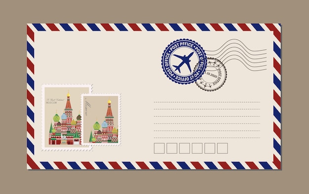 Vintage Une Carte Postale Vierge Blanche Carte Postale Modele Vintage Carte Postale De Moscou Vecteur Premium