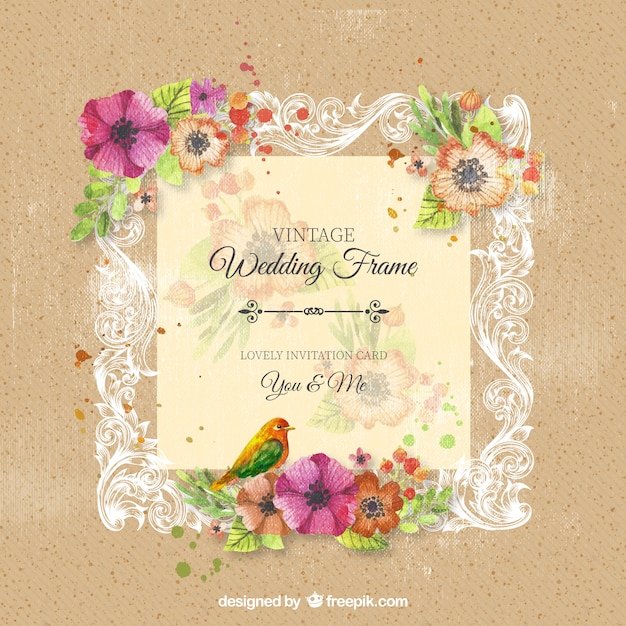 Vintage frame de mariage avec des fleurs d'ornement Vecteur Premium Vintage frame de mariage avec des fleurs d'ornement Vecteur Premium