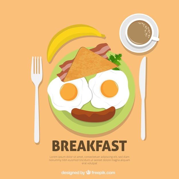 Visage agréable composé de nourriture du petit déjeuner Vecteur gratuit