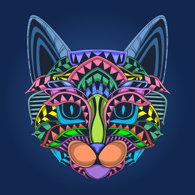 Visage De Chat Mignon De Couleur Pop Vecteur Premium