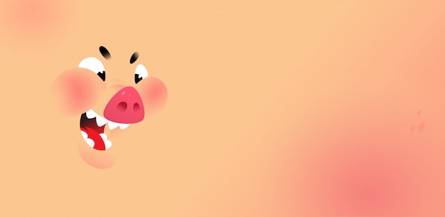 Visage de dessin animé d'un cochon. fond pour texte et design. Vecteur Premium