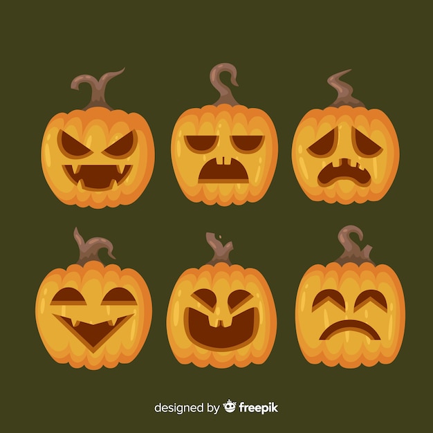 Visages De Citrouille Halloween Vecteur Gratuite